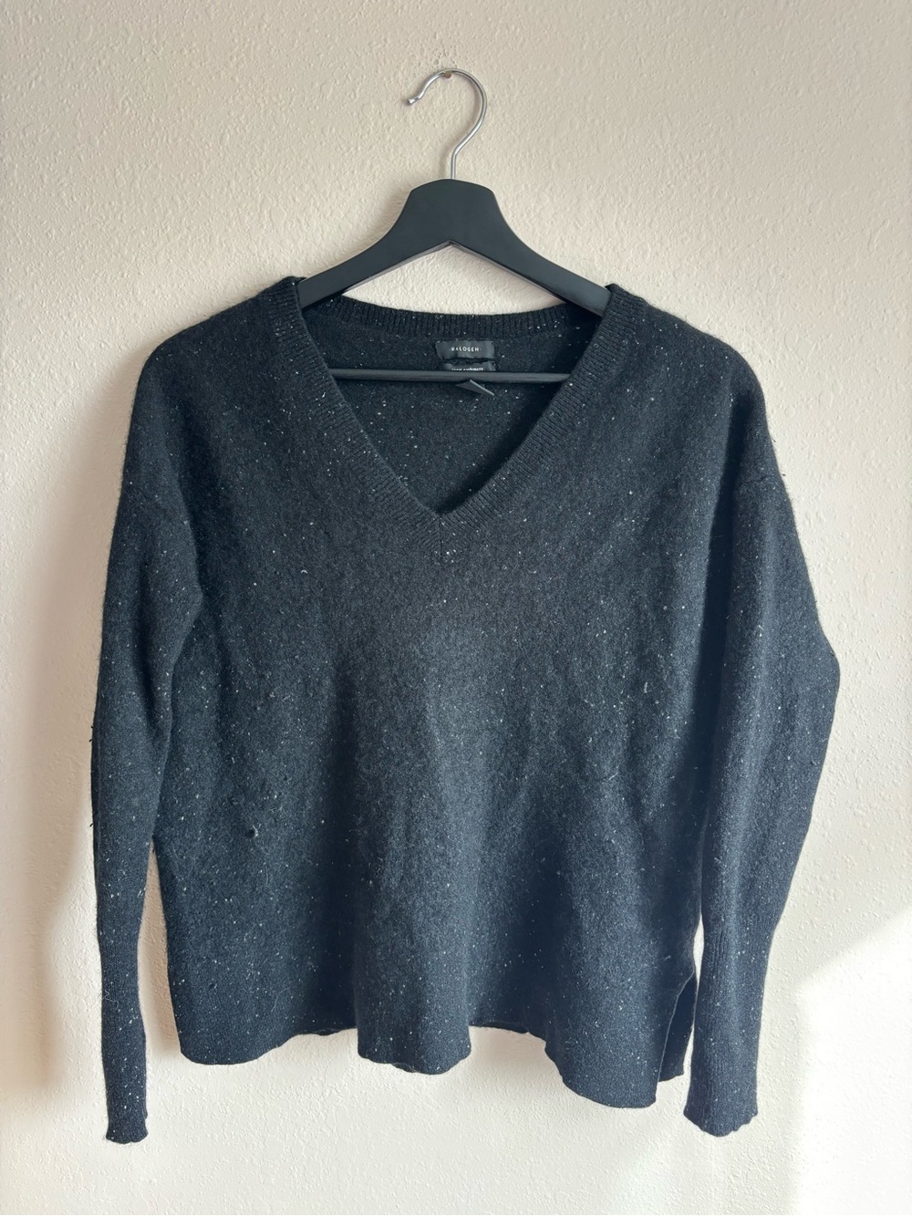 Cashmere Black Freckled Halogen V-Neck Sweater Size Small